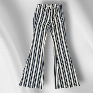 Free People Jolene Railroad Stripe Flare Bell Bottom Low Rise Jean Blue White 26